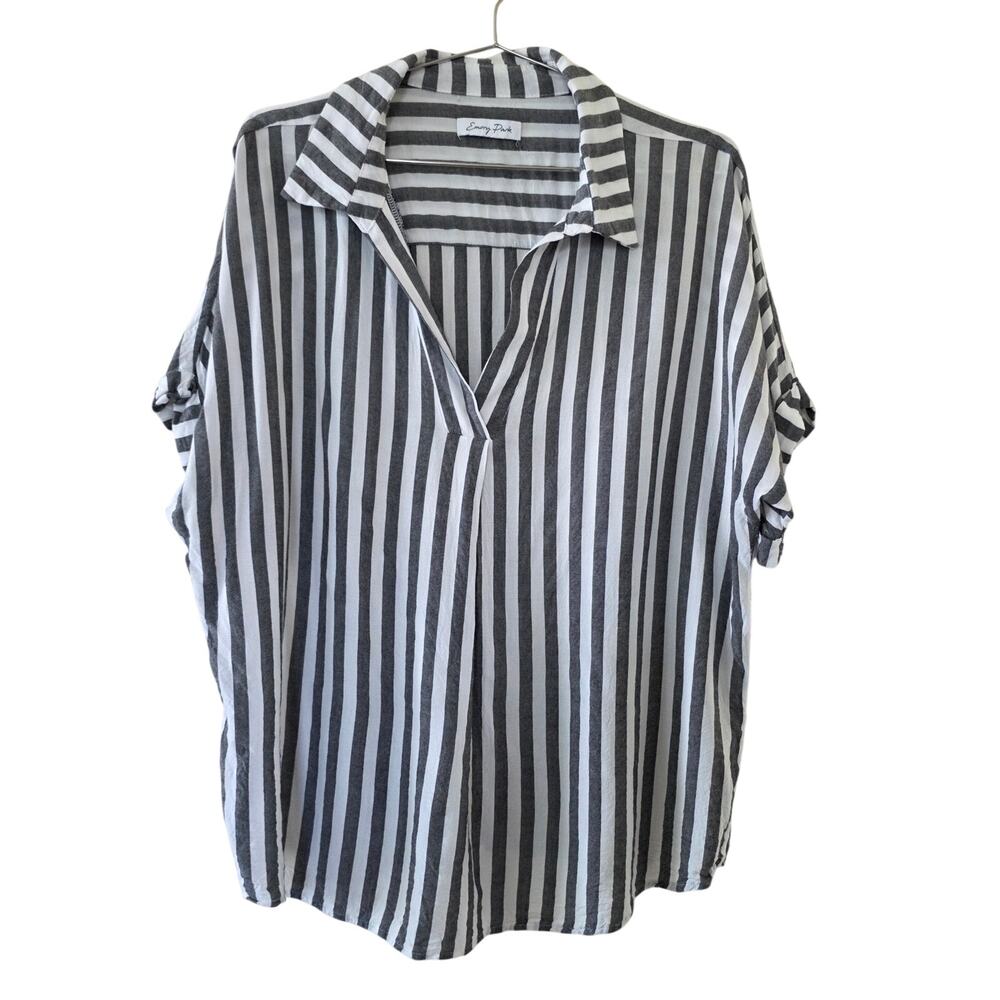 Emory Park Gray White Striped Oversized Dolman Sleeve Blouse Womens Size XL